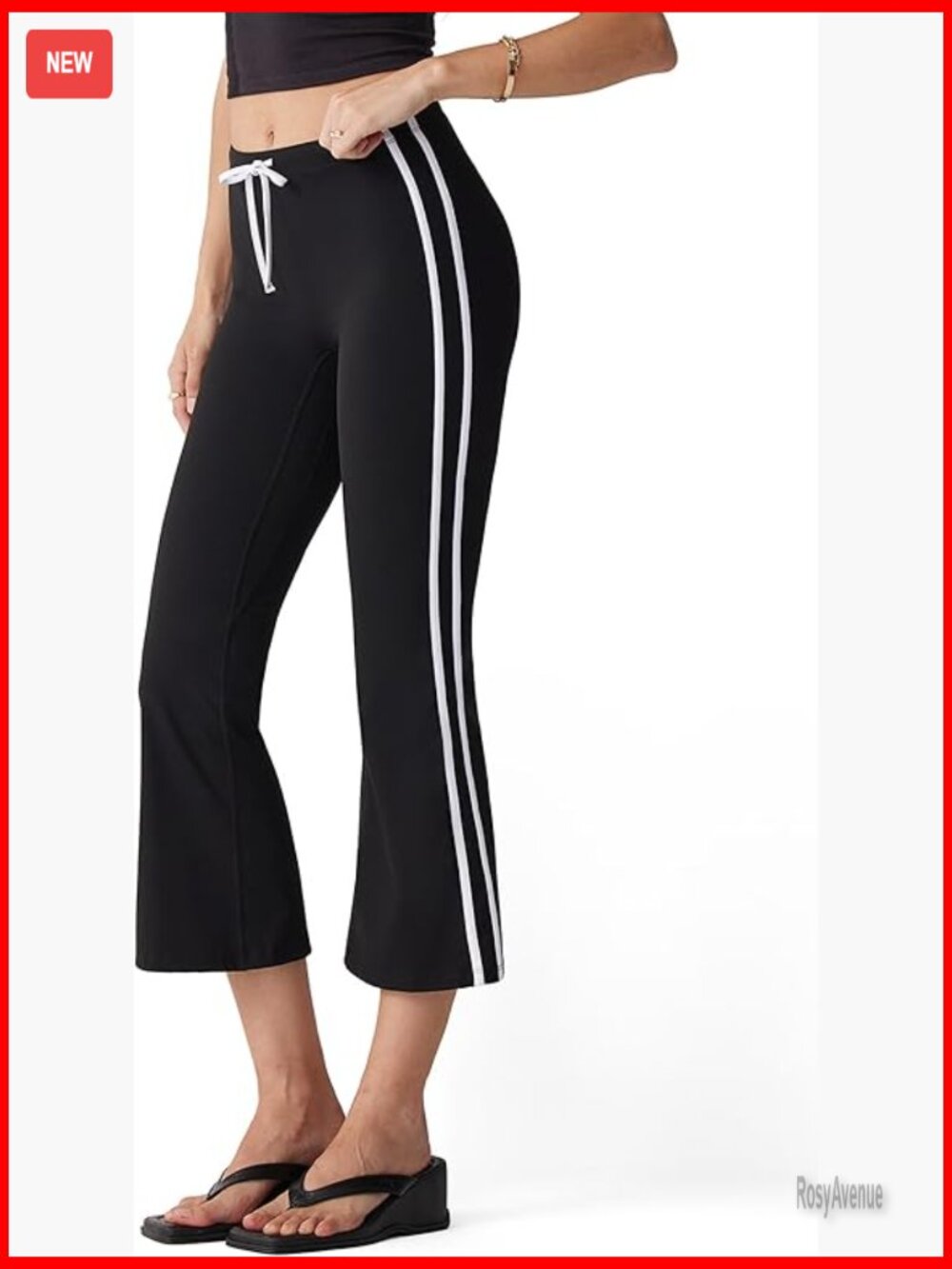 High Waisted Flare Capri Yoga Pants with Side Stripe